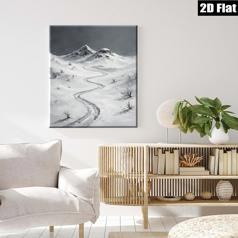 2D flat 1pc Winter Mountain Road Scenic Landscape Wall Art for Living Room Bedroom Home Decor Farmhouse Style Gallery Wrapped Canvas Prints Modern Artwork