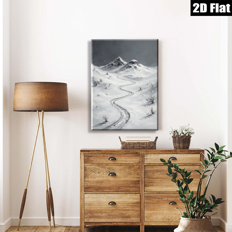 2D flat 1pc Winter Mountain Road Scenic Landscape Wall Art for Living Room Bedroom Home Decor Farmhouse Style Gallery Wrapped Canvas Prints Modern Artwork