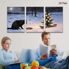 2D flat 1pc Winter Night Curious Cat Plays With String Lights Holiday Decor Farmhouse Wall Art Canvas Prints Living Room Bedroom Decor Gift