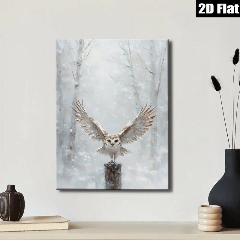 2D flat 1pc Winter Owl Majesty snowy forest scene wall decor for living room bedroom farmhouse style modern gallery wrapped canvas prints