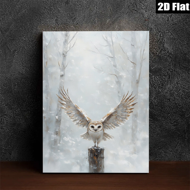 2D flat 1pc Winter Owl Majesty snowy forest scene wall decor for living room bedroom farmhouse style modern gallery wrapped canvas prints