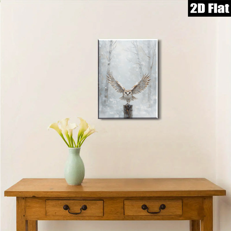 2D flat 1pc Winter Owl Majesty snowy forest scene wall decor for living room bedroom farmhouse style modern gallery wrapped canvas prints