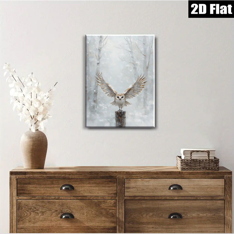 2D flat 1pc Winter Owl Majesty snowy forest scene wall decor for living room bedroom farmhouse style modern gallery wrapped canvas prints