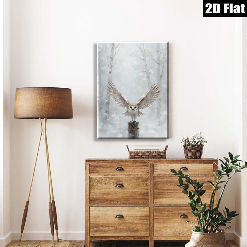 2D flat 1pc Winter Owl Majesty snowy forest scene wall decor for living room bedroom farmhouse style modern gallery wrapped canvas prints