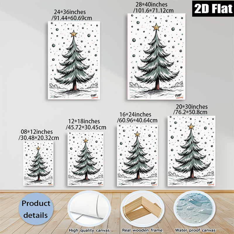 2D flat 1pc Winter Pine Tree Canvas Wall Art Home Decor Living Room Bedroom Modern Farmhouse Rustic Gallery Wrapped Prints Cozy Vibes