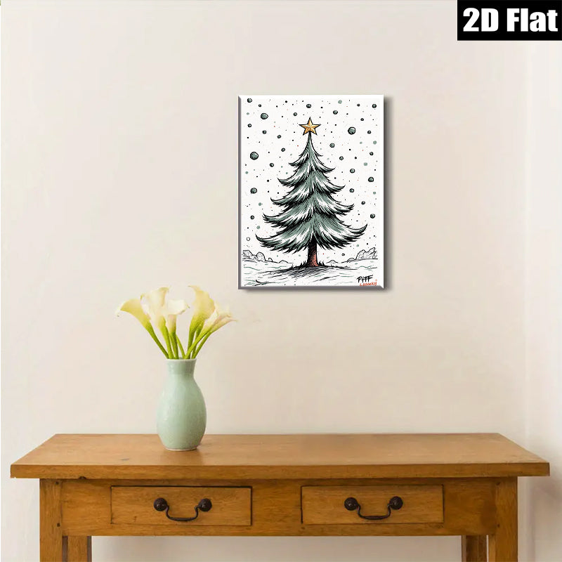 2D flat 1pc Winter Pine Tree Canvas Wall Art Home Decor Living Room Bedroom Modern Farmhouse Rustic Gallery Wrapped Prints Cozy Vibes