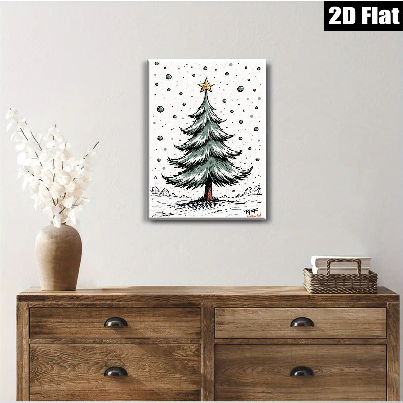 2D flat 1pc Winter Pine Tree Canvas Wall Art Home Decor Living Room Bedroom Modern Farmhouse Rustic Gallery Wrapped Prints Cozy Vibes
