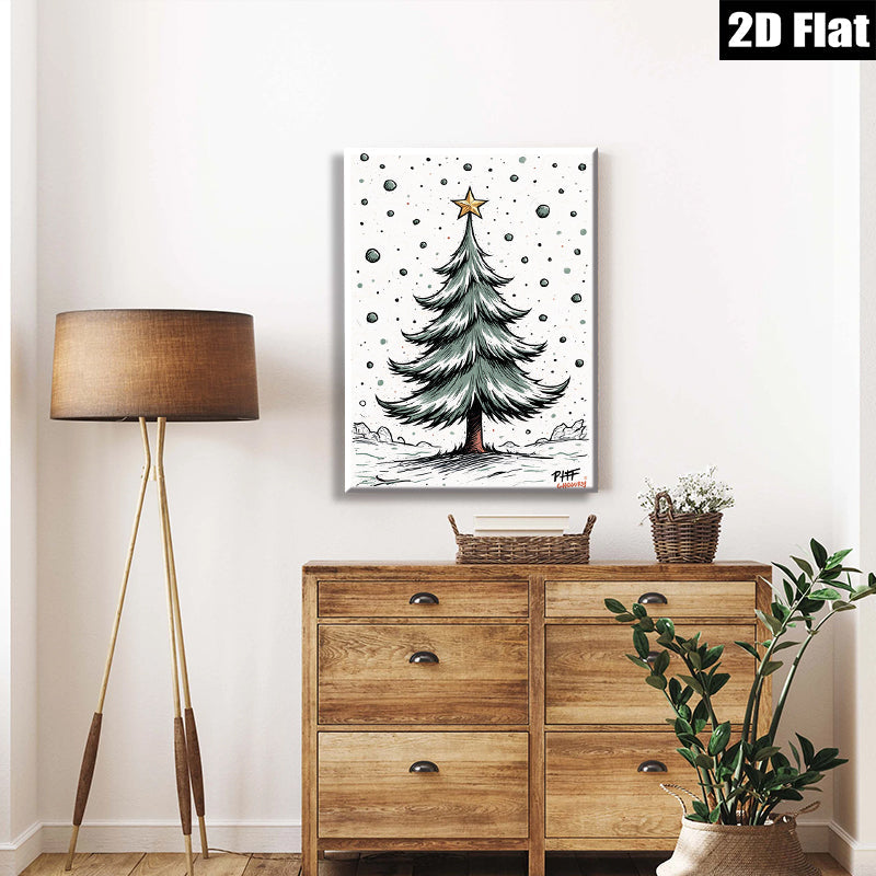 2D flat 1pc Winter Pine Tree Canvas Wall Art Home Decor Living Room Bedroom Modern Farmhouse Rustic Gallery Wrapped Prints Cozy Vibes