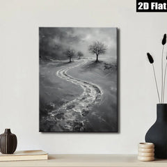 2D flat 1pc Winter Road Distant Trees Farmhouse Wall Art Modern Canvas Prints for Living Room Bedroom Decor Gallery Wrapped Ready to Hang Neutral Palette