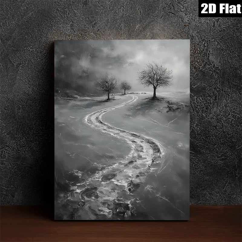 2D flat 1pc Winter Road Distant Trees Farmhouse Wall Art Modern Canvas Prints for Living Room Bedroom Decor Gallery Wrapped Ready to Hang Neutral Palette