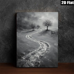 2D flat 1pc Winter Road Distant Trees Farmhouse Wall Art Modern Canvas Prints for Living Room Bedroom Decor Gallery Wrapped Ready to Hang Neutral Palette