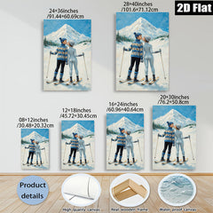 2D flat 1pc Winter Romance Skiing Couple Snowy Mountain Landscape Wall Art Canvas Prints Living Room Bedroom Decor Cozy Home Gift Modern Farmhouse Style