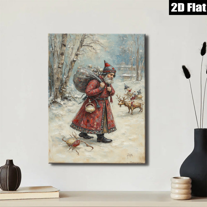 2D flat 1pc Winter Saint Nicholas Delivering Gifts Festive Holiday Cheer Wall Decor Living Room Bedroom Art Prints Canvas Paintings Modern Farmhouse Style