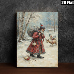 2D flat 1pc Winter Saint Nicholas Delivering Gifts Festive Holiday Cheer Wall Decor Living Room Bedroom Art Prints Canvas Paintings Modern Farmhouse Style