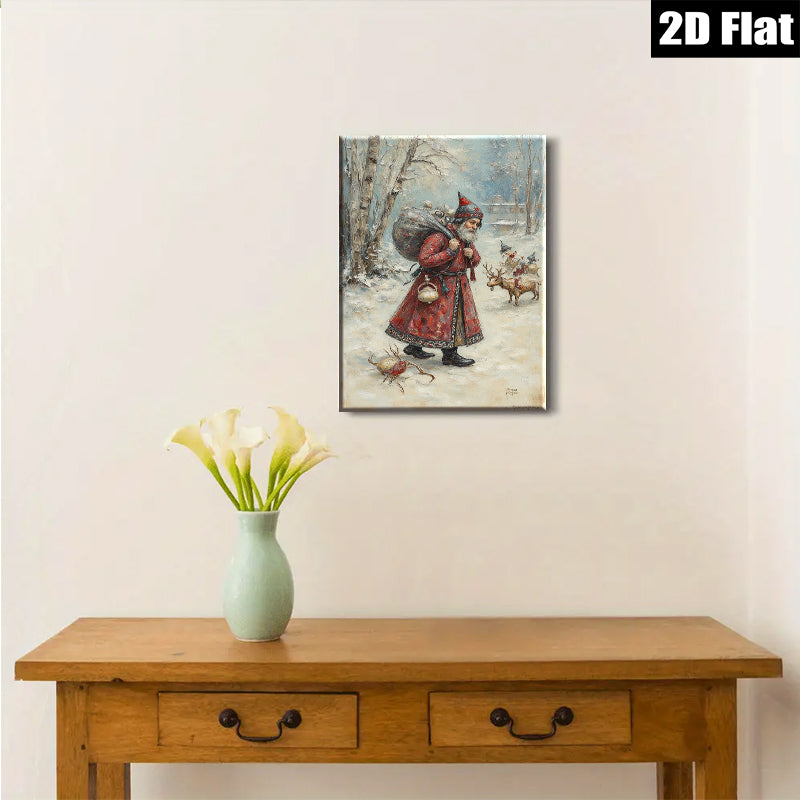 2D flat 1pc Winter Saint Nicholas Delivering Gifts Festive Holiday Cheer Wall Decor Living Room Bedroom Art Prints Canvas Paintings Modern Farmhouse Style