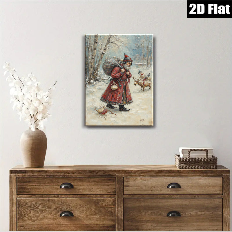 2D flat 1pc Winter Saint Nicholas Delivering Gifts Festive Holiday Cheer Wall Decor Living Room Bedroom Art Prints Canvas Paintings Modern Farmhouse Style