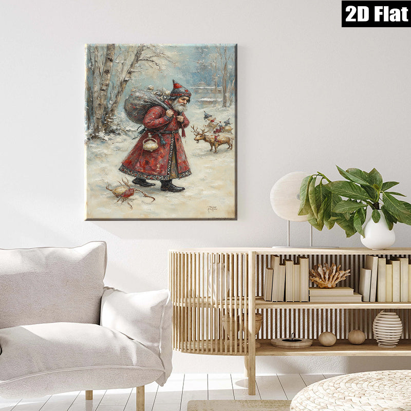 2D flat 1pc Winter Saint Nicholas Delivering Gifts Festive Holiday Cheer Wall Decor Living Room Bedroom Art Prints Canvas Paintings Modern Farmhouse Style