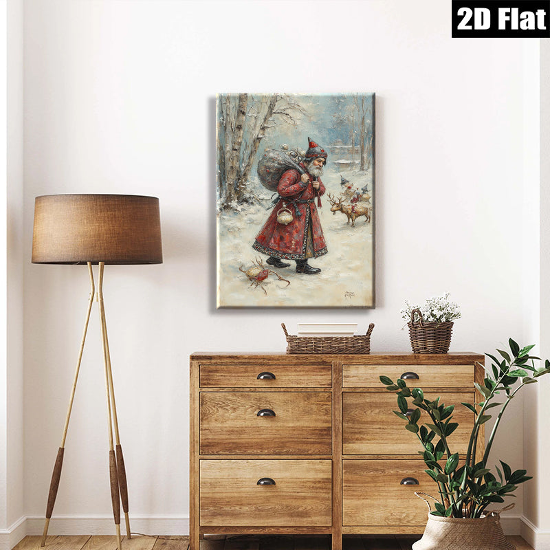 2D flat 1pc Winter Saint Nicholas Delivering Gifts Festive Holiday Cheer Wall Decor Living Room Bedroom Art Prints Canvas Paintings Modern Farmhouse Style