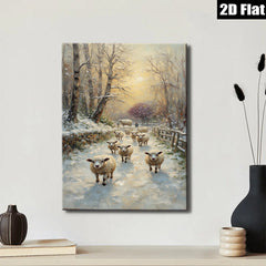 2D flat 1pc Winter Sheep Pastoral Scene Wall Art Farmhouse Decor Living Room Bedroom Canvas Prints Modern Country Style Cozy Home Accent