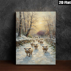 2D flat 1pc Winter Sheep Pastoral Scene Wall Art Farmhouse Decor Living Room Bedroom Canvas Prints Modern Country Style Cozy Home Accent
