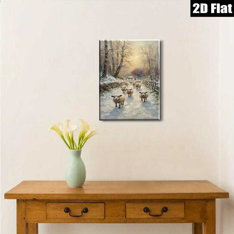 2D flat 1pc Winter Sheep Pastoral Scene Wall Art Farmhouse Decor Living Room Bedroom Canvas Prints Modern Country Style Cozy Home Accent