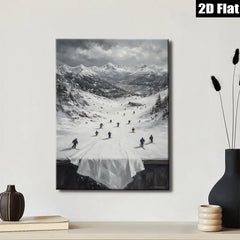 2D flat 1pc Winter Skiing Scene Mountain Landscape Wall Art For Living Room Bedroom Home Decor Farmhouse Style Gallery Wrapped Canvas Prints Ready To Hang