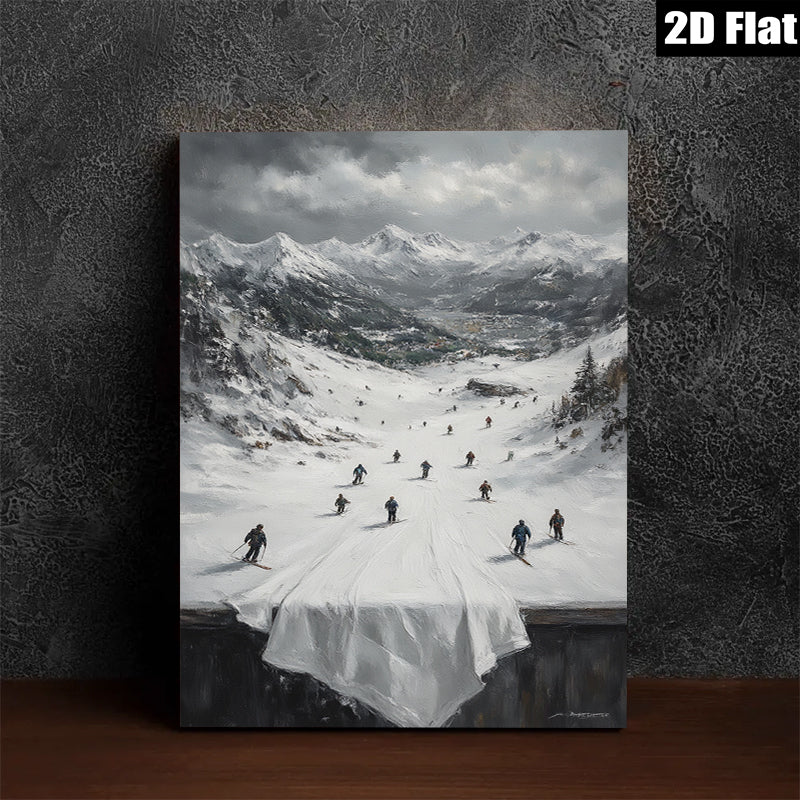 2D flat 1pc Winter Skiing Scene Mountain Landscape Wall Art For Living Room Bedroom Home Decor Farmhouse Style Gallery Wrapped Canvas Prints Ready To Hang