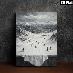 2D flat 1pc Winter Skiing Scene Mountain Landscape Wall Art For Living Room Bedroom Home Decor Farmhouse Style Gallery Wrapped Canvas Prints Ready To Hang