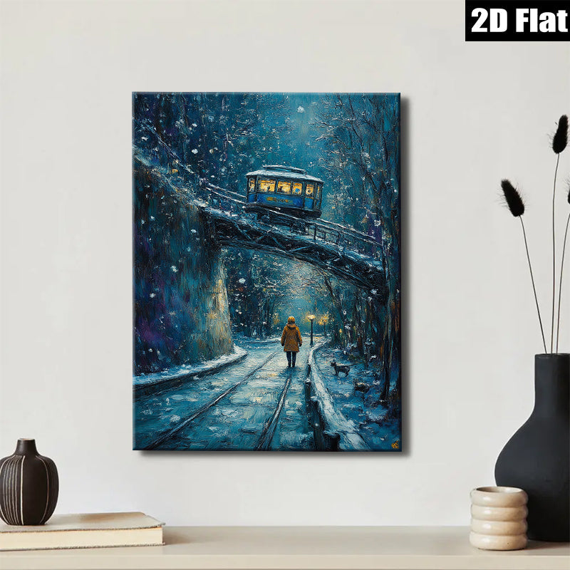 2D flat 1pc Winter Snowbound City Street Scene Cozy Wall Art Living Room Bedroom Decor Farmhouse Style Canvas Prints Modern Home Decorations