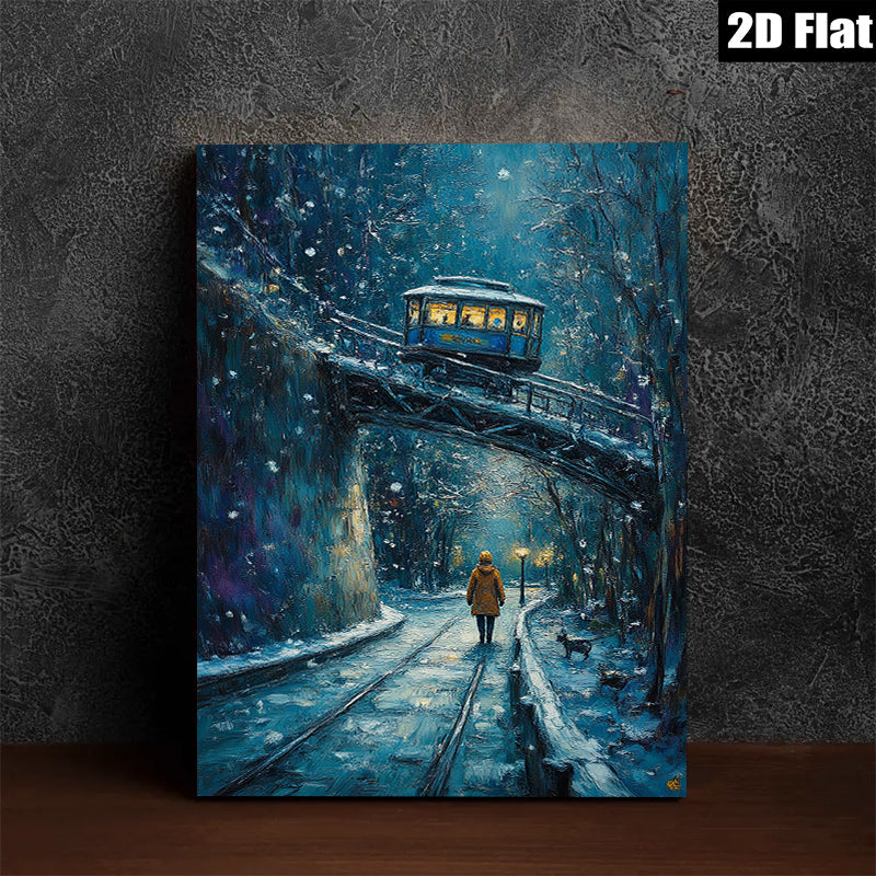 2D flat 1pc Winter Snowbound City Street Scene Cozy Wall Art Living Room Bedroom Decor Farmhouse Style Canvas Prints Modern Home Decorations
