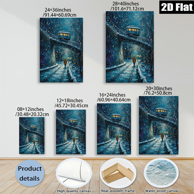 2D flat 1pc Winter Snowbound City Street Scene Cozy Wall Art Living Room Bedroom Decor Farmhouse Style Canvas Prints Modern Home Decorations