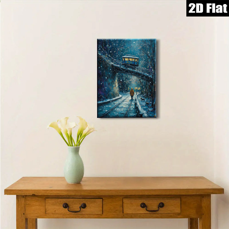 2D flat 1pc Winter Snowbound City Street Scene Cozy Wall Art Living Room Bedroom Decor Farmhouse Style Canvas Prints Modern Home Decorations