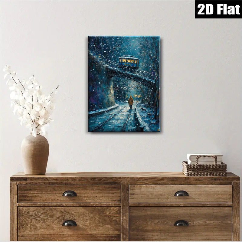 2D flat 1pc Winter Snowbound City Street Scene Cozy Wall Art Living Room Bedroom Decor Farmhouse Style Canvas Prints Modern Home Decorations