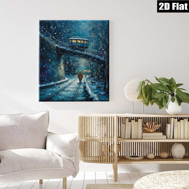 2D flat 1pc Winter Snowbound City Street Scene Cozy Wall Art Living Room Bedroom Decor Farmhouse Style Canvas Prints Modern Home Decorations