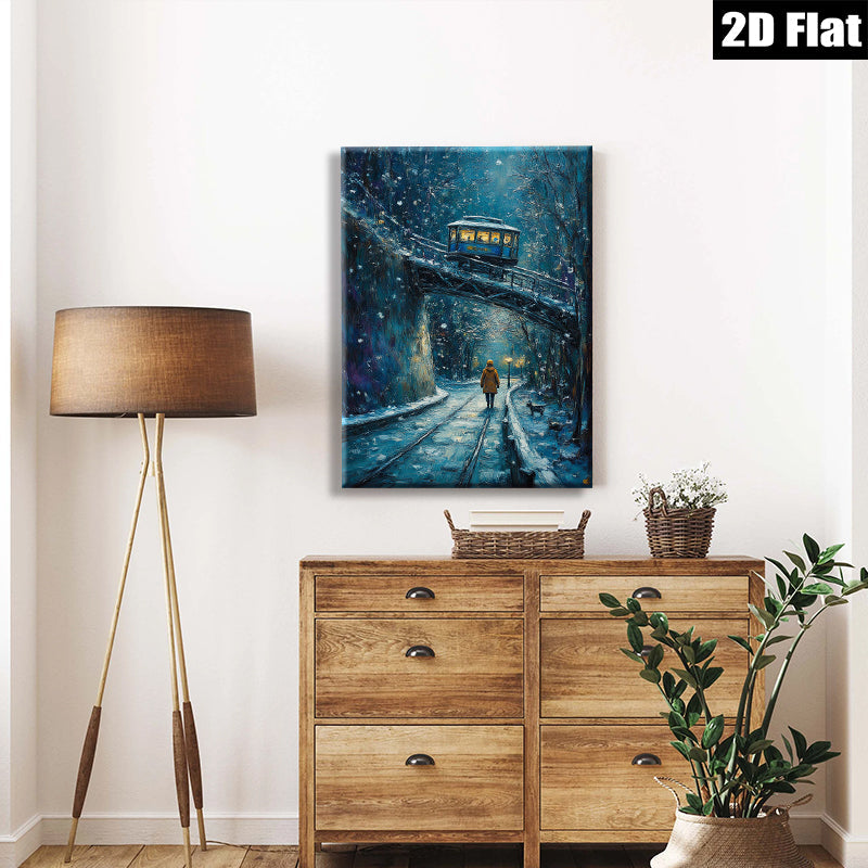 2D flat 1pc Winter Snowbound City Street Scene Cozy Wall Art Living Room Bedroom Decor Farmhouse Style Canvas Prints Modern Home Decorations