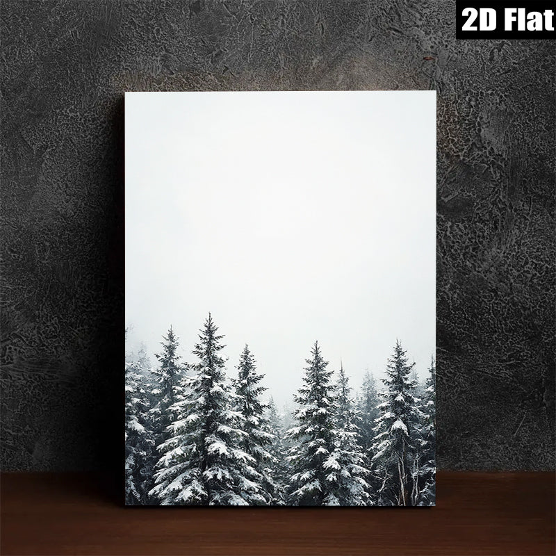 2D flat 1pc Winter Snowfall Pine Trees Forest Wall Art Canvas Print Home Decor Living Room Bedroom Modern Farmhouse Rustic Cozy Aesthetic Gallery Wrapped Ready to Hang