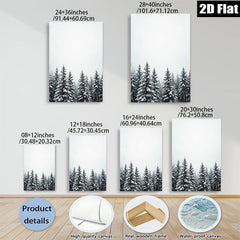 2D flat 1pc Winter Snowfall Pine Trees Forest Wall Art Canvas Print Home Decor Living Room Bedroom Modern Farmhouse Rustic Cozy Aesthetic Gallery Wrapped Ready to Hang