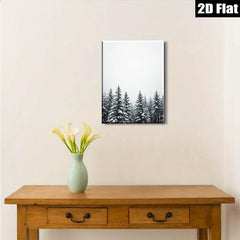 2D flat 1pc Winter Snowfall Pine Trees Forest Wall Art Canvas Print Home Decor Living Room Bedroom Modern Farmhouse Rustic Cozy Aesthetic Gallery Wrapped Ready to Hang