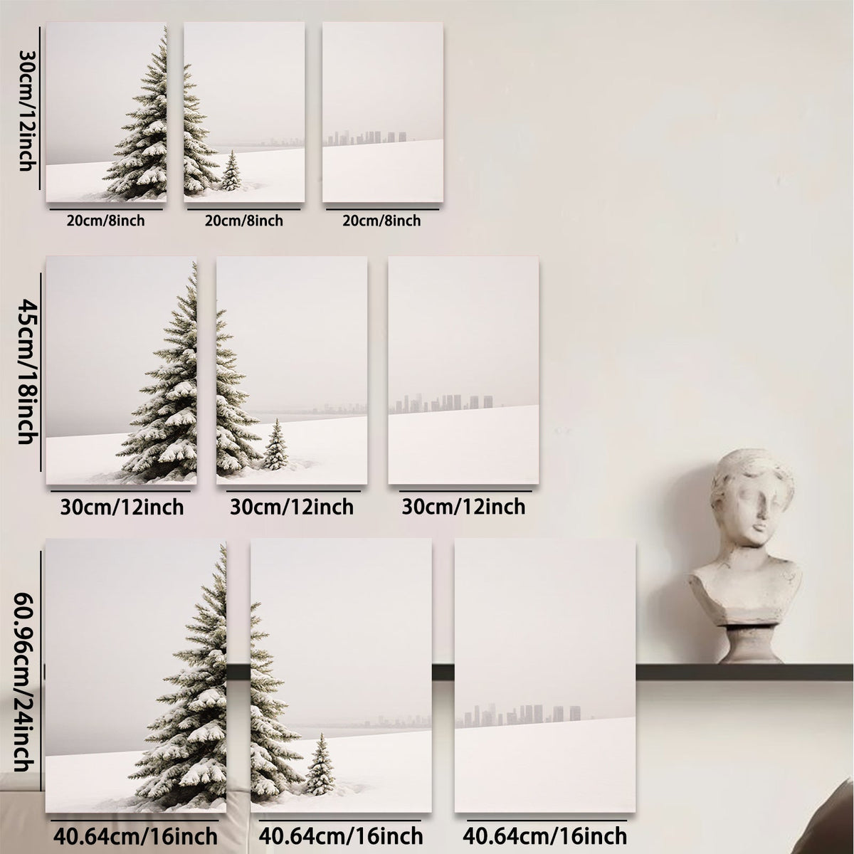 2D flat 1pc Winter Snowscape City View Modern Farmhouse Wall Art Living Room Bedroom Decor Gallery Wrapped Canvas Prints Teal Blue Gray Neutral Tone