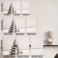 2D flat 1pc Winter Snowscape City View Modern Farmhouse Wall Art Living Room Bedroom Decor Gallery Wrapped Canvas Prints Teal Blue Gray Neutral Tone