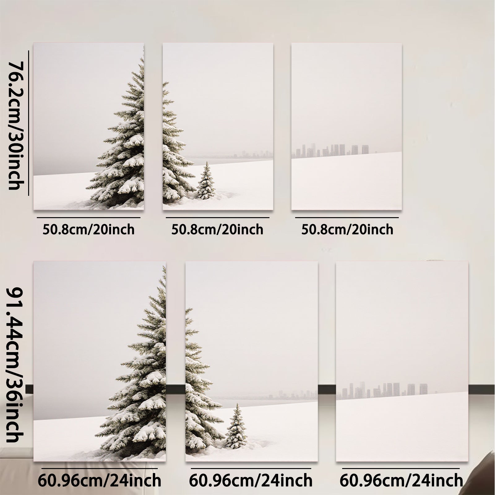 2D flat 1pc Winter Snowscape City View Modern Farmhouse Wall Art Living Room Bedroom Decor Gallery Wrapped Canvas Prints Teal Blue Gray Neutral Tone