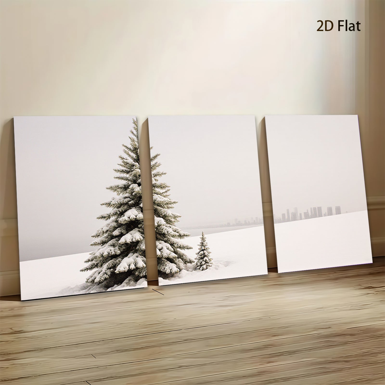 2D flat 1pc Winter Snowscape City View Modern Farmhouse Wall Art Living Room Bedroom Decor Gallery Wrapped Canvas Prints Teal Blue Gray Neutral Tone