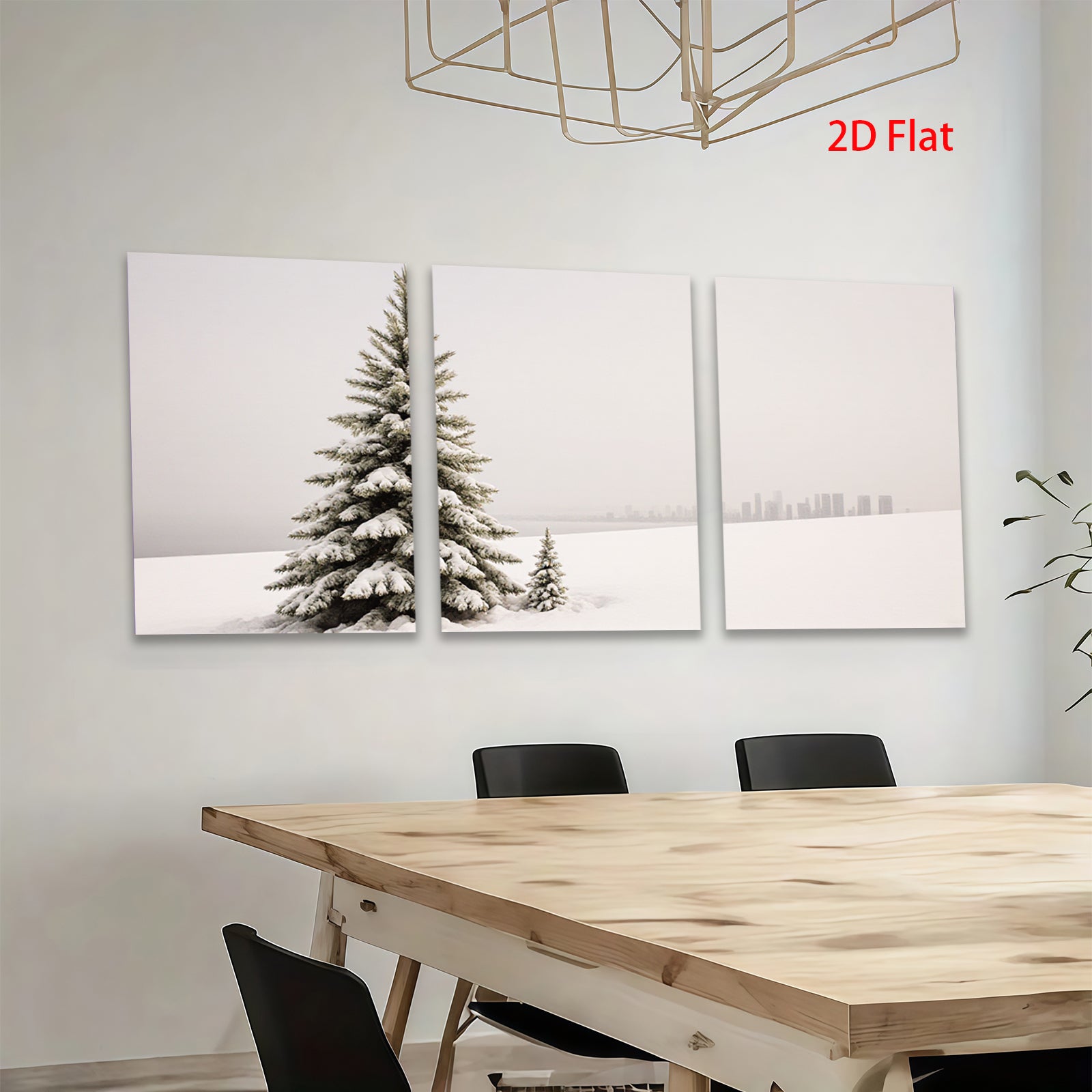 2D flat 1pc Winter Snowscape City View Modern Farmhouse Wall Art Living Room Bedroom Decor Gallery Wrapped Canvas Prints Teal Blue Gray Neutral Tone