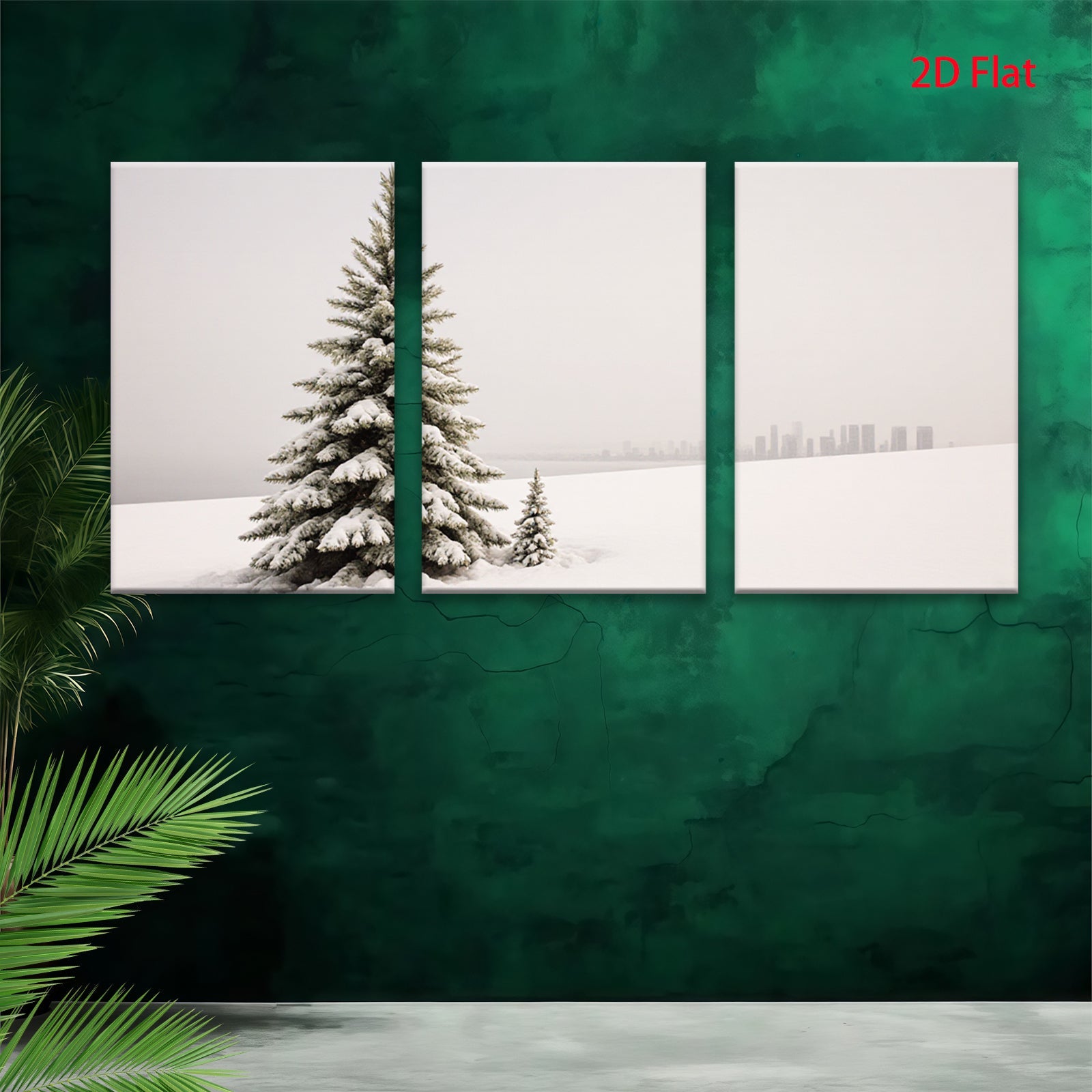 2D flat 1pc Winter Snowscape City View Modern Farmhouse Wall Art Living Room Bedroom Decor Gallery Wrapped Canvas Prints Teal Blue Gray Neutral Tone