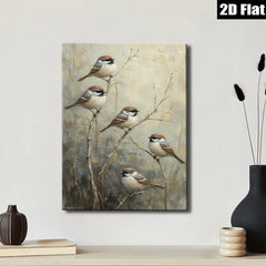 2D flat 1pc Winter Songbirds on Bare Branches Farmhouse Wall Decor Living Room Bedroom Art Canvas Print Modern Rustic Gallery Wrapped Teal Accent