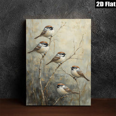 2D flat 1pc Winter Songbirds on Bare Branches Farmhouse Wall Decor Living Room Bedroom Art Canvas Print Modern Rustic Gallery Wrapped Teal Accent