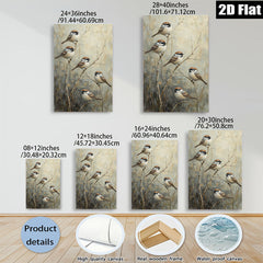 2D flat 1pc Winter Songbirds on Bare Branches Farmhouse Wall Decor Living Room Bedroom Art Canvas Print Modern Rustic Gallery Wrapped Teal Accent