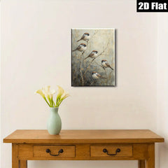 2D flat 1pc Winter Songbirds on Bare Branches Farmhouse Wall Decor Living Room Bedroom Art Canvas Print Modern Rustic Gallery Wrapped Teal Accent