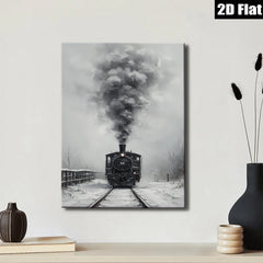 2D flat 1pc Winter Steam Train Rural Landscape Wall Art Decor Living Room Bedroom Gallery Wrapped Canvas Prints Modern Farmhouse Style Cozy Aesthetic Home Decor