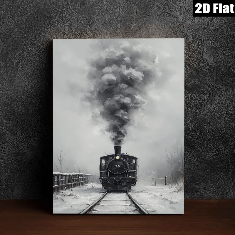 2D flat 1pc Winter Steam Train Rural Landscape Wall Art Decor Living Room Bedroom Gallery Wrapped Canvas Prints Modern Farmhouse Style Cozy Aesthetic Home Decor